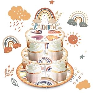 Boho Rainbow Party Supplies Cupcake Stands LOT OF 4